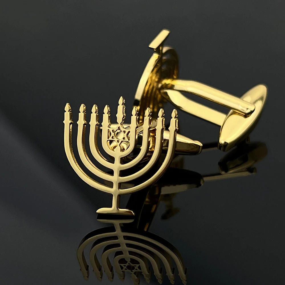 

Israel Jewish Classic Menorah Cufflinks 9 Candlestick Shirt Clip Hanukkah Holiday Gift Luxury Men Women Jewelry Wedding Dropship
