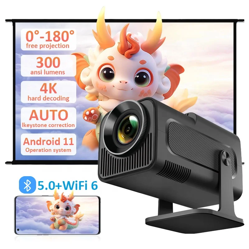 Новый дизайн 1080P проектор 4K hy320 Dual WiFi6 Android11 Allwinner H713 BT5.0 наружные комнатные