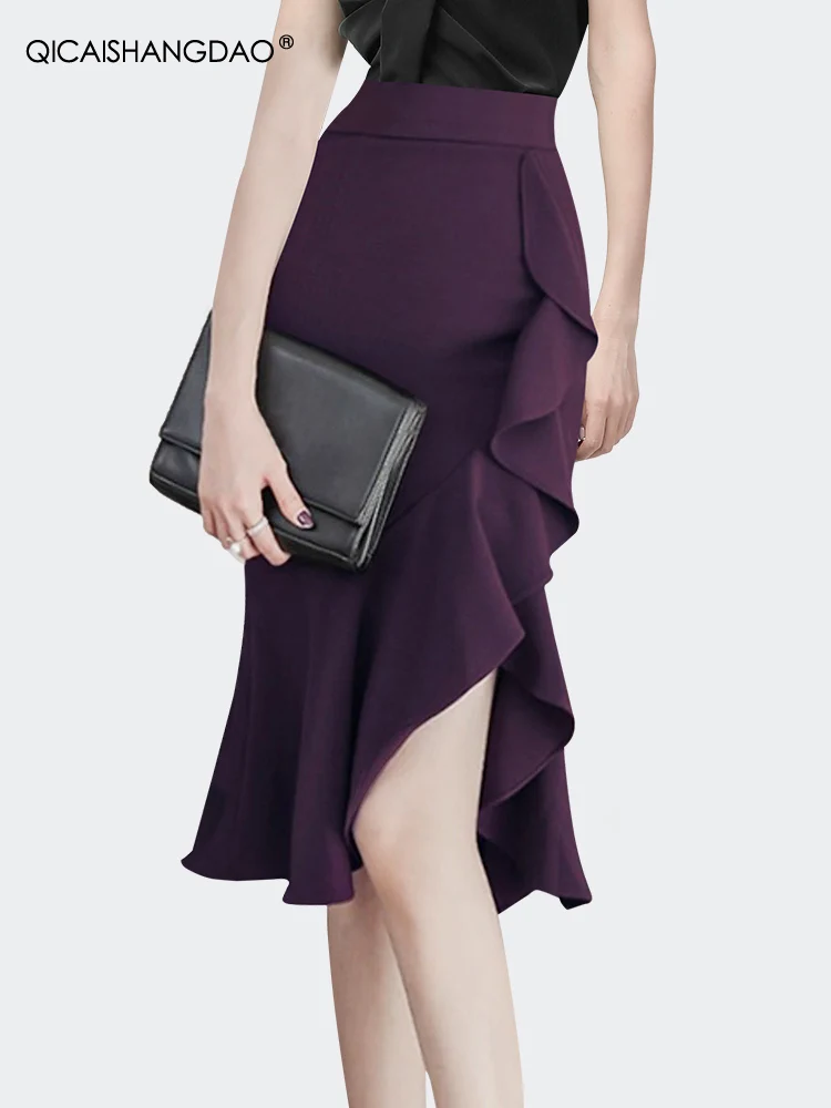 Женская летняя фиолетовая Юбка-миди с оборками модная Асимметричная