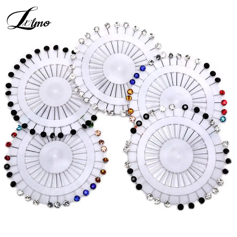 12/30pcs/set Crystal Diamante Wheel Brooch Long Pins Sewing Snag For Wedding Hat Hijab Scarf