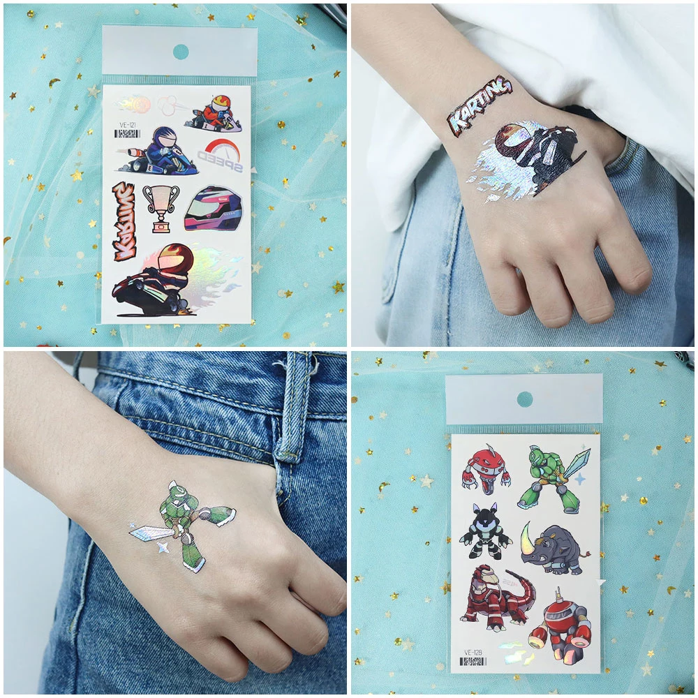 VeeCharm-Гоночная машина мейка космос единорог временные татуировки для детей