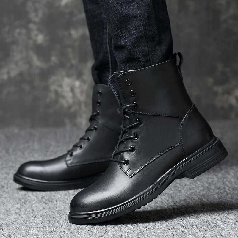 Ботинки мужские из натуральной кожи на молнии с плюшевой подкладкой