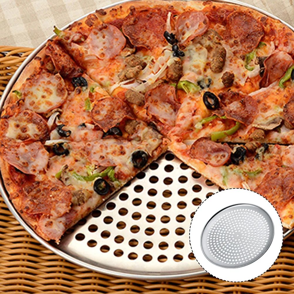 

Pizza Pan Tray Baking Oven Roundwith Crisper Holes Steel Non Stick Plate Pans Nonstick Bakeware Stainless Serving Perforated