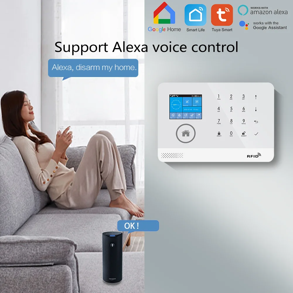 Wireless WIFI 2G GSM Home Security Alarm System For Tuya SmartLife APP With Motion Sensor Detector Compatible With Alexa&Google enlarge