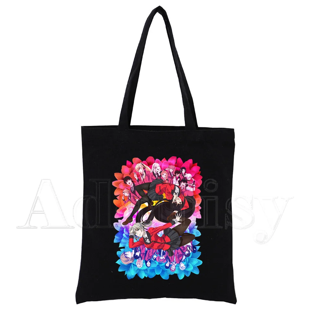 

Kakegurui Fashion Shopping Black Bags Canvas Tote Bag Mom Reusable Cloth Bag Handbag Shoulder Bags Eco Foldable Shopper Bag