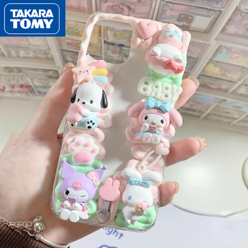 

TAKARA TOMY Hello Kitty for Iphone13 13 Pro 13 Pro Max Cute Case for IPhone 12 12 Pro 12 ProMax DIYCream Glue Mobile Phone Case