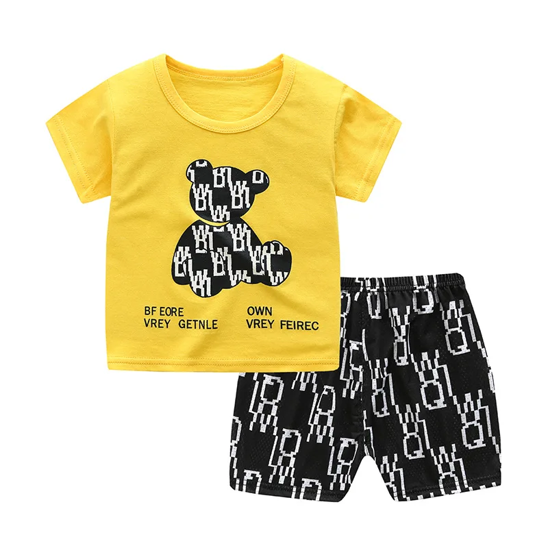 

Summer Baby Bear pattern Clothes Suit Children Boy Girls Cartoon T-Shirt Shorts 2Pcs/set Toddler Casual Clothing Kids Tracksuits