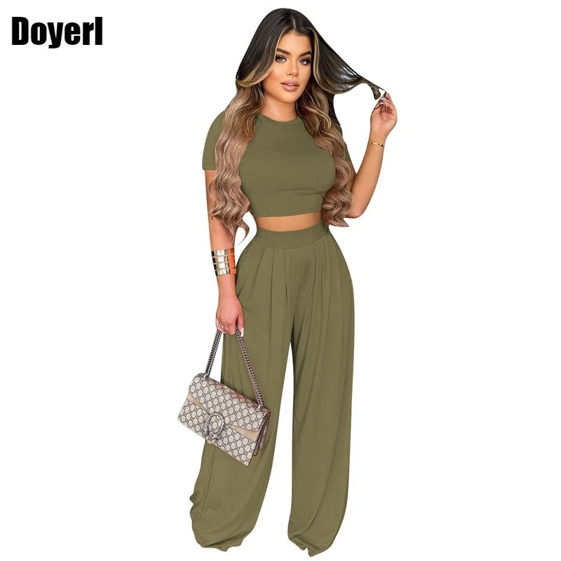

Woman Casual Two Piece Pants Set Crop Top Outfit Set Tracksuit Summer Club Party Loose Wide Leg Pants 2 Piece Set Women Suit