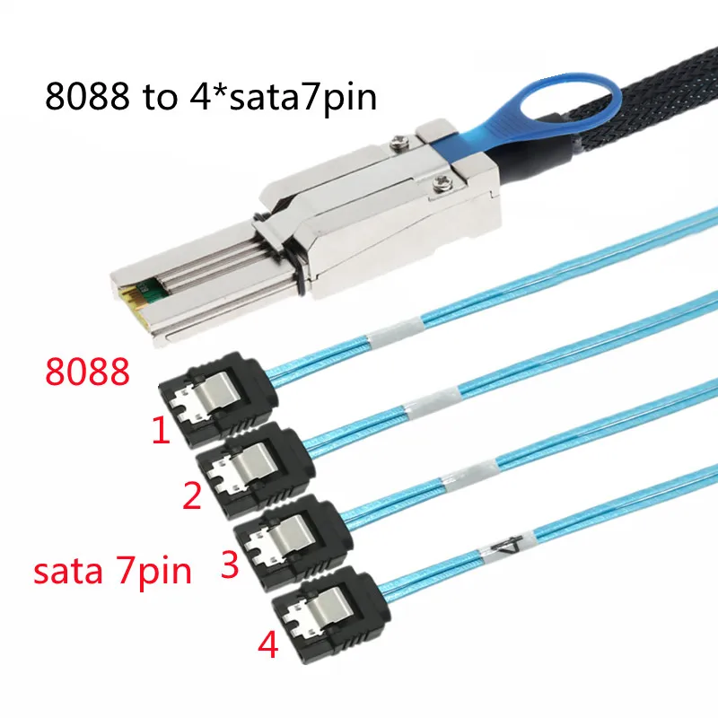 0,5 м, 1 м, 2 м, SAS 26P SFF от 8088 до 4x SATA 7Pin, 6 ГБ/сек., кабель адаптера, 30agw и защелка