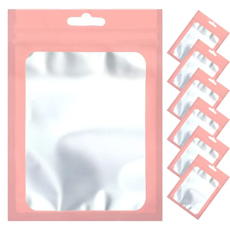 50-100pcs Plastic Pink Aluminum Foil Zip Lock Packaging Bag Jewelry Necklace Storage Pouch Small Sachets Food Sample Bags