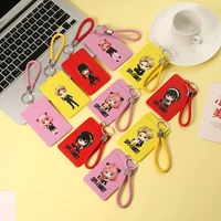 spy x family card holders anime action figures womens credit card case with pu leather braided rope kids bus campus card cover