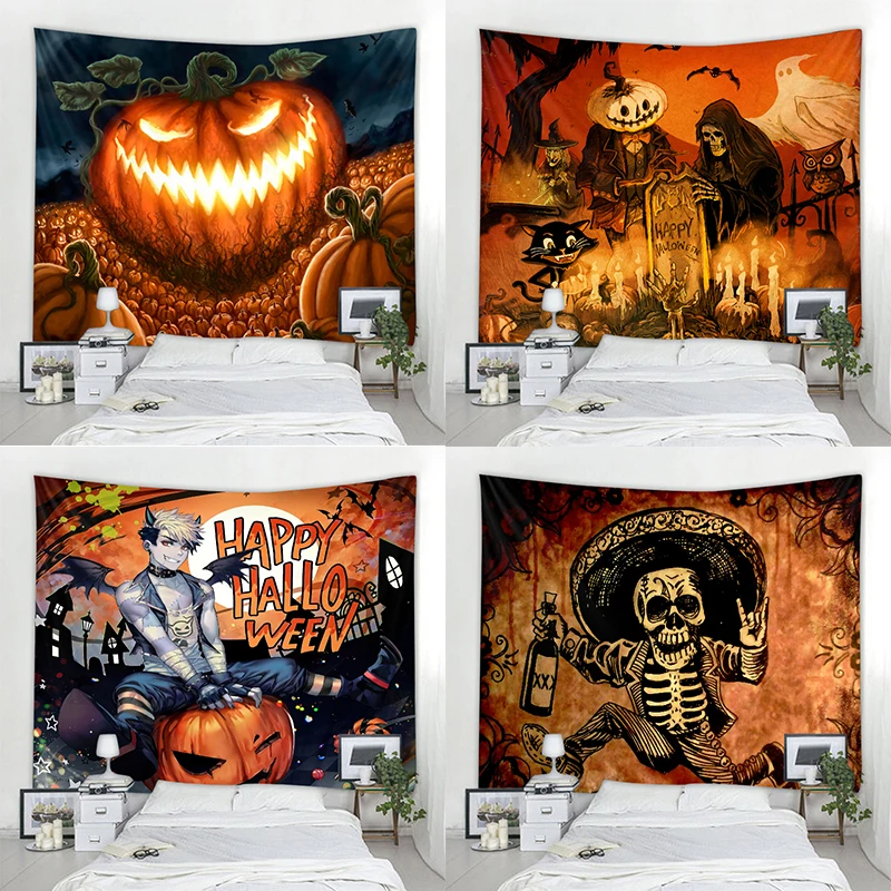 

Pumpkin Halloween Party Decor Tapestry Mandala Boho Tapestry Art Deco Blanket Curtains Hanging in Home Bedroom