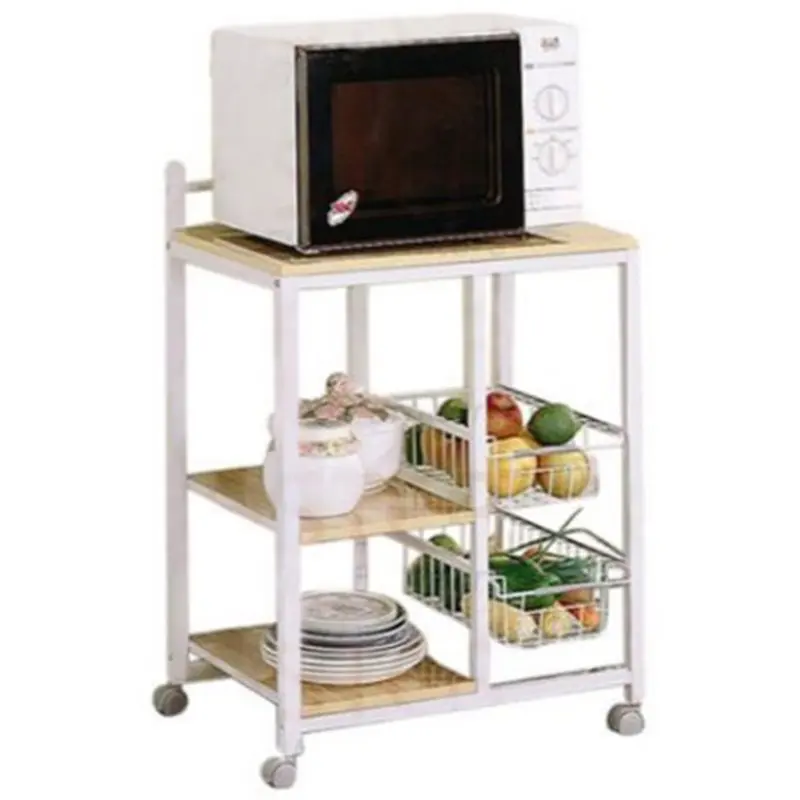 

2 Compartment Microwave Cart in Natural and White