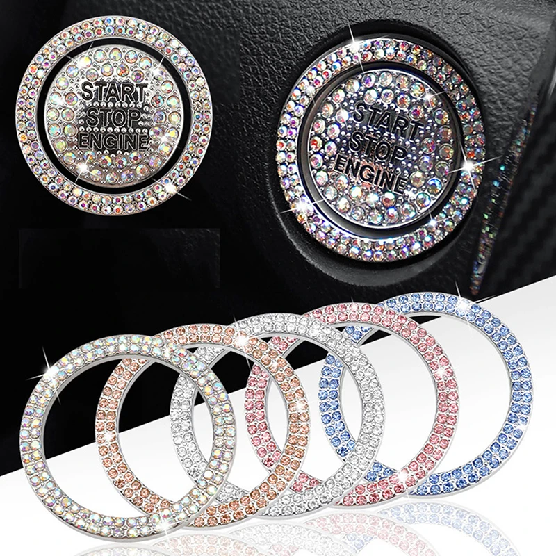 

Car Engine Ignition Start Button Decor Ring Protection Sticker Diamond Inlaid Decorative Diamante Ring Cover