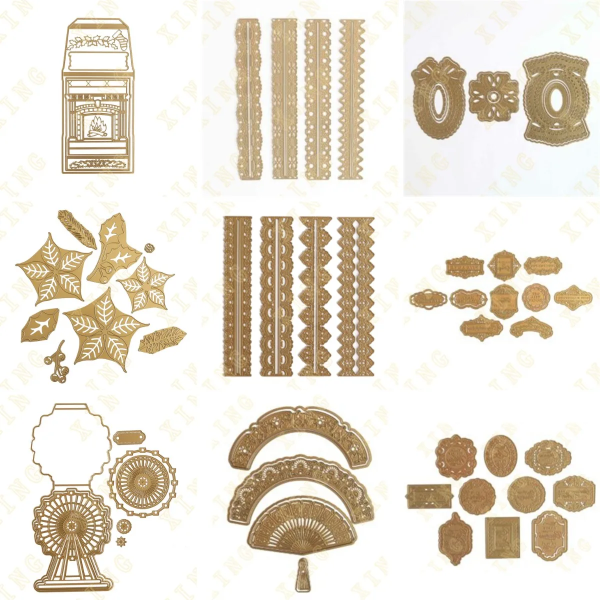 

New Christmas Tree Botanical Ferris Wheel Easel Fan Everyday Sentiment Impression Metal Cutting Dies for Scrapbook Embossing