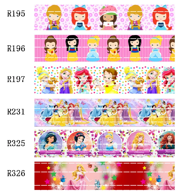 

50 yard Cartoon character 7/8inch 1inch 1.5inch 2inch 3inch printed cute princess grosgrain ribbon R326