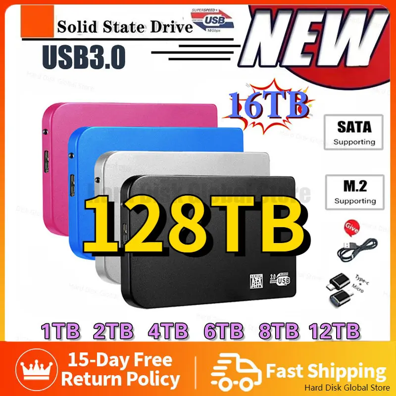 

Новый портативный SSD 128TB 1TB 2 ТБ Внешний USB 3,0 высокоскоростной внешний накопитель жесткие диски для ноутбуков/настольных компьютеров/Mac