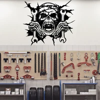 large mechanic skull piston wall sticket garage car repair service wrench wall decal man cave vinyl home decor