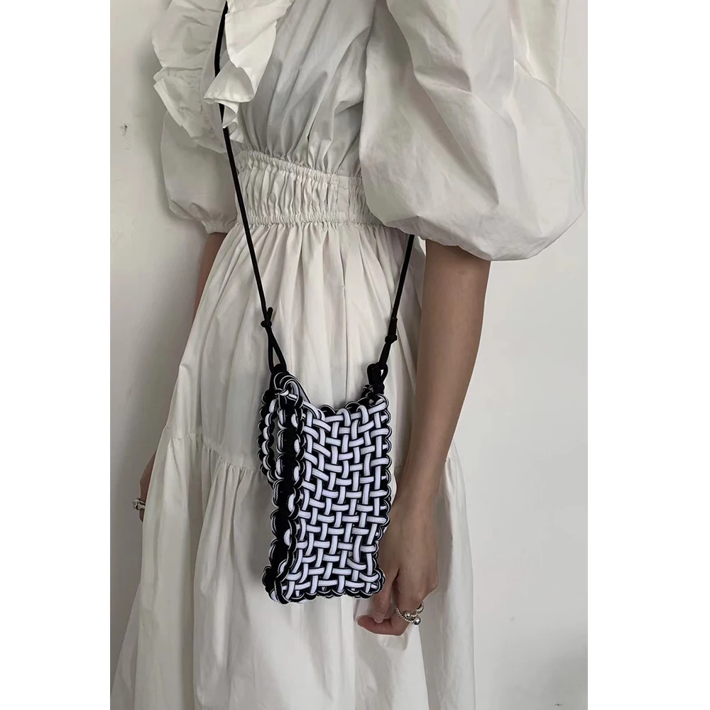 Color Woven Bags for Women Handmade Crossbody Bags for Women 2023 Small Phone Flap Purses and Handbags Hollow Shoulder Bag Tote