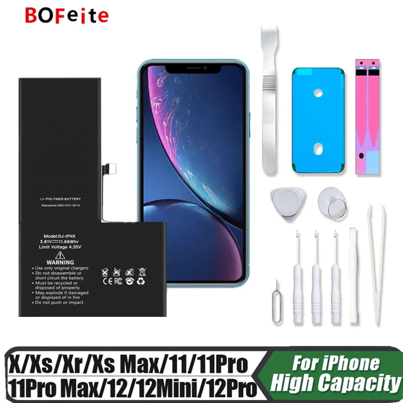 BoFeite mobile phone Replacement battery for iphone X XS XR XSMAX SE2020 Batterie for apple phone 11 pro 12mini 13pro max