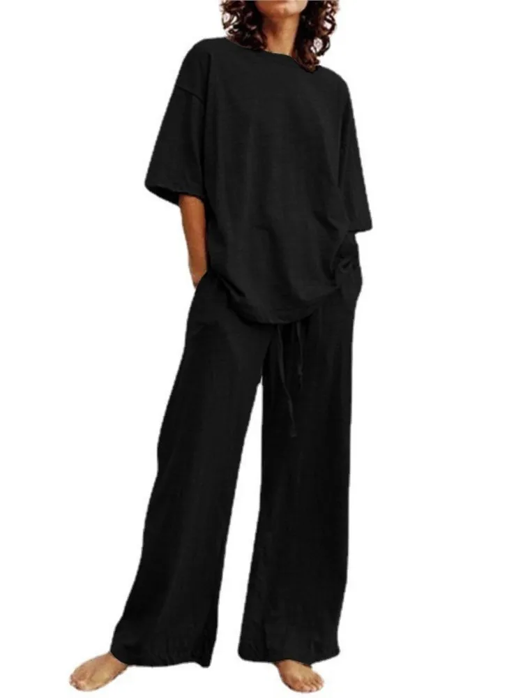 Женский Повседневный комплект из двух предметов топ с коротким рукавом и круглым