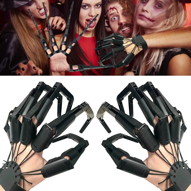 

C2 Halloween Cosplay Flexible Articulated Fingers Costume Party Horror Ghost Claw Scarry Fake Finger Skeleton Hand Gear Props