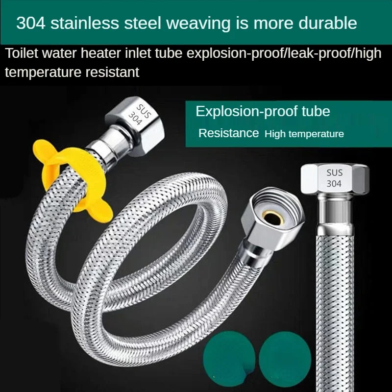 

304 Stainless Steel Braided Hose Water Heater Toilet Faucet Connection High Pressure Explosion-proof Water Inlet Hose Household