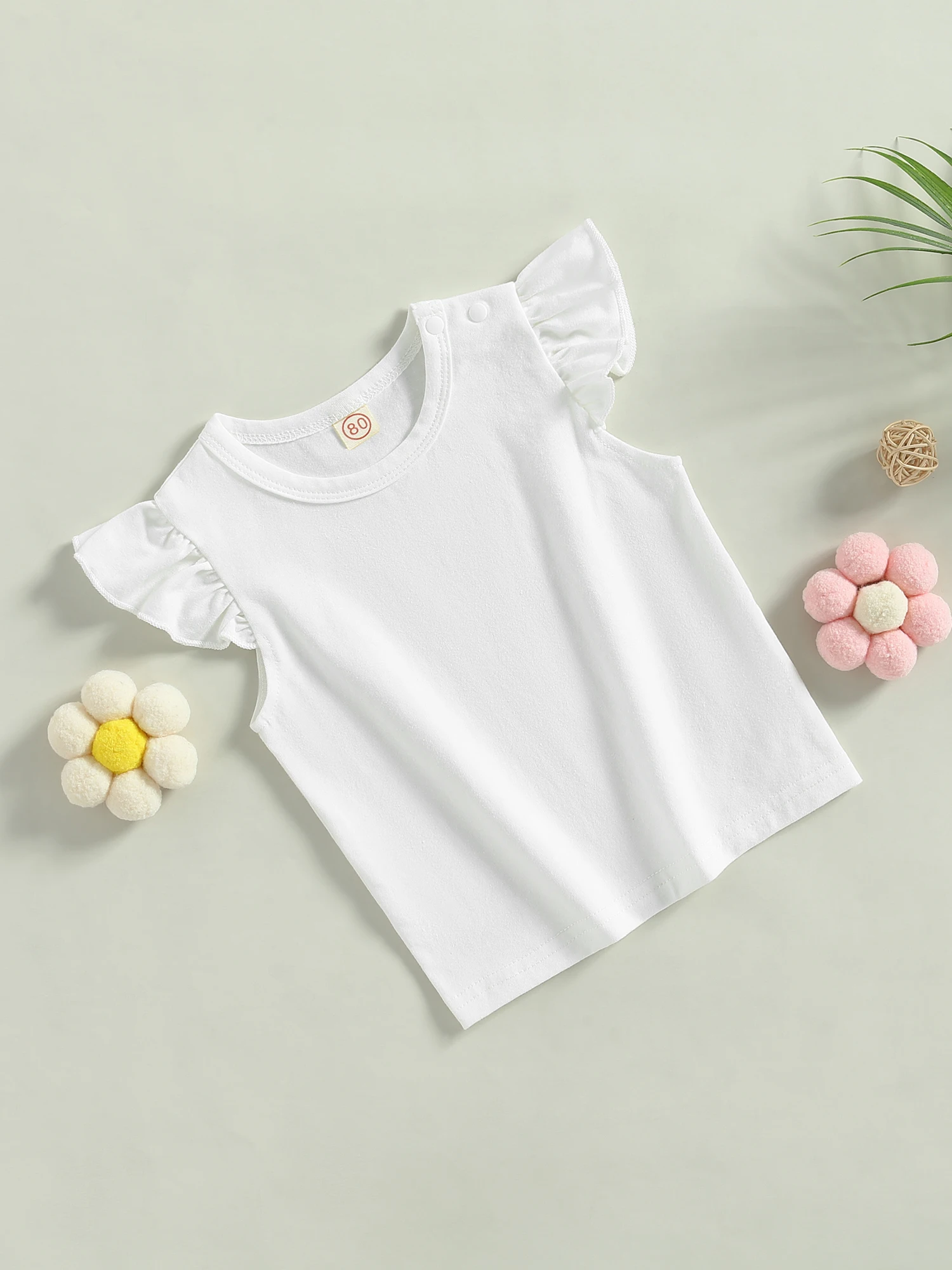 

Милая летняя одежда для маленьких девочек, Милая футболка с оборками и летающим рукавом, топы из мягкой хлопчатобумажной ткани для стильных пуловеров