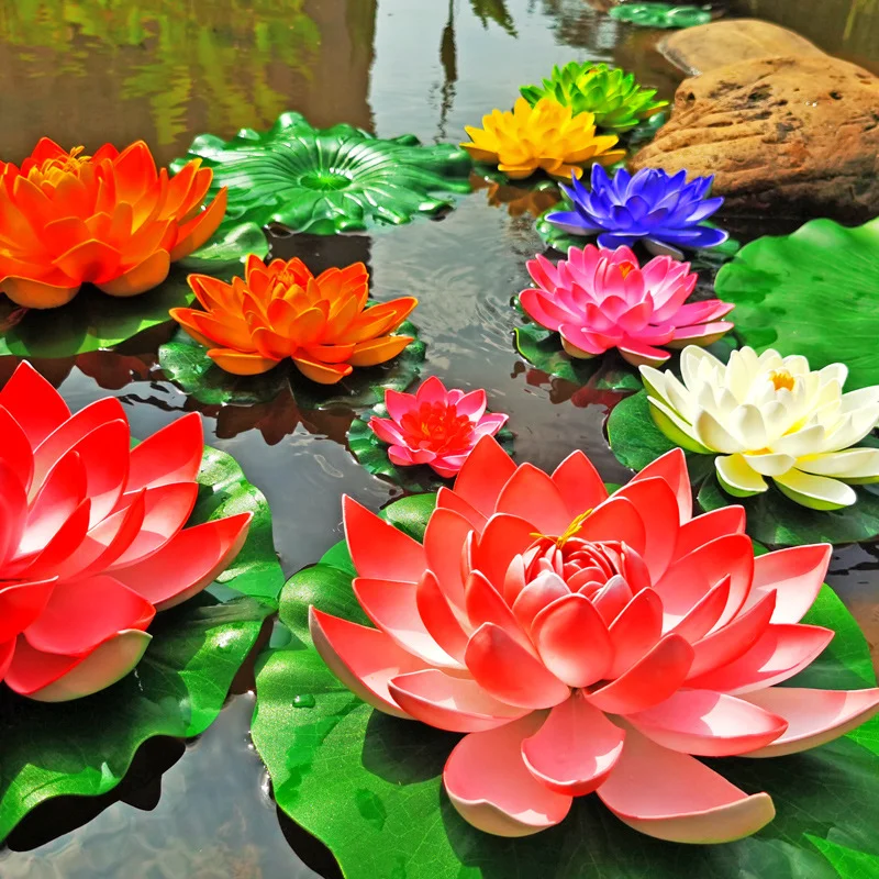 

10/17/28cm Lotus Artificial Flower Floating Fake Lotus Plant Lifelike Water Lily Micro Landscape for Pond Pool Garden Decoration