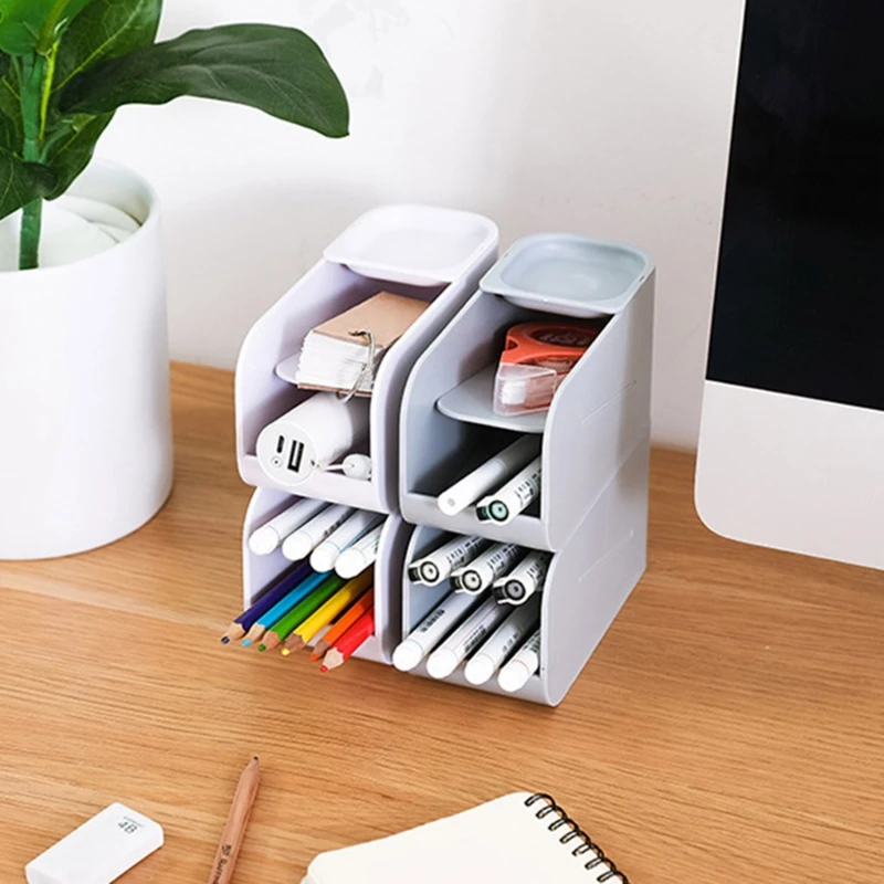 

Multifunctional Desk Organizer Holder 2 Sliding Compartments Top Small Holder Tray for Bathroom Kitchen Dorm Office Desk H8WD