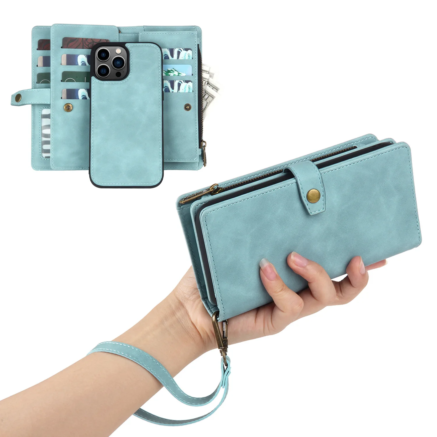 Anti-knock Kickstand Holder Wallet Detachable Flip Case For Samsung Galaxy S23 S22 Ultra Plus Cover Multi-functional Zipper Bag