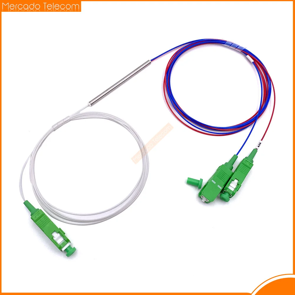 

10pcs packing fiber optic FBT splitter with connector SC APC 1x2 0.9mm unbalanced coupler optional split ratio 70/30 60/40