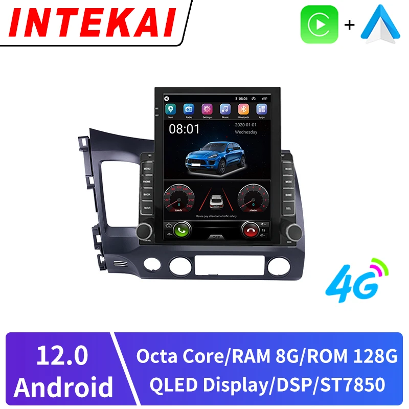 

9,7 дюймовый вертикальный экран Тесла Android 12,0 для Honda Civic 2005-2012, мультимедийный видеоплеер, навигация для Carplay, головное устройство с GPS