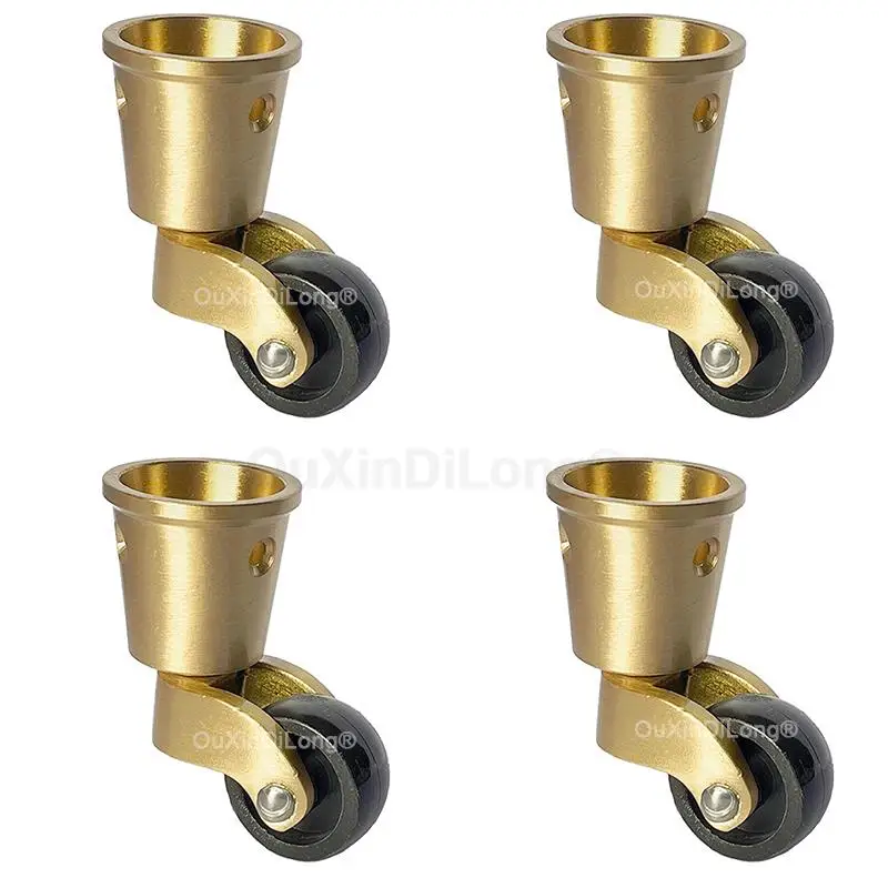 

4PCS 1Inch Brass Cup Rubber Silent Wheel Universal Swivel Pulleys Table Chair Sofa Cabinet Feet Casters Furniture Moving Rollers