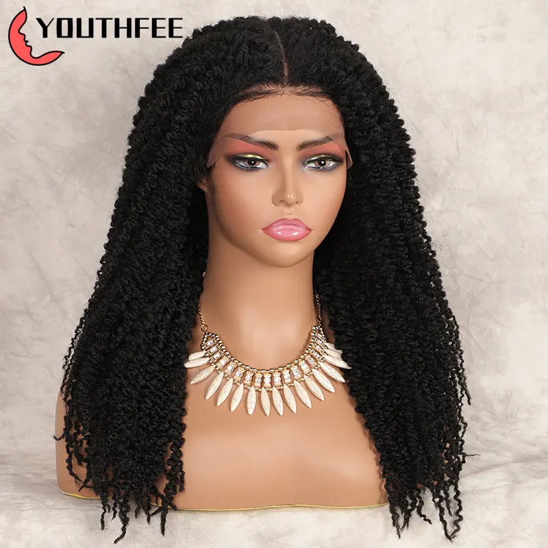 

Youthfee 21" Passion Braided Wigs with Baby Hair 4x4 Lace Front Free Part Braids Wigs for Black Women Twist Braid Synthetic Wig