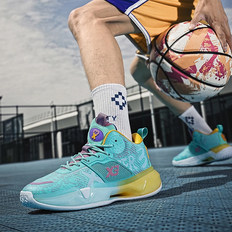 Fashion New High-end Men's Youth Luminous Rubber Base Non-slip Professional Combat Basketball Shoes Sports Large Size