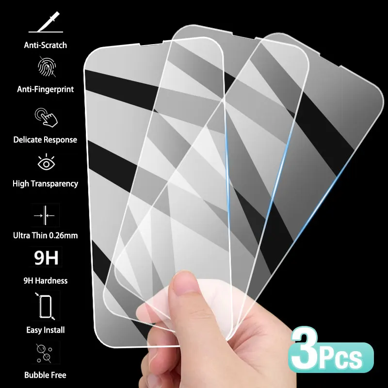 

3Pcs Protective Glass For Iphone 12 Pro Max 11 Mini 13 X Xs Xr Screen Protector On Iphone 8 7 6 Plus Tempered Glass Accessories
