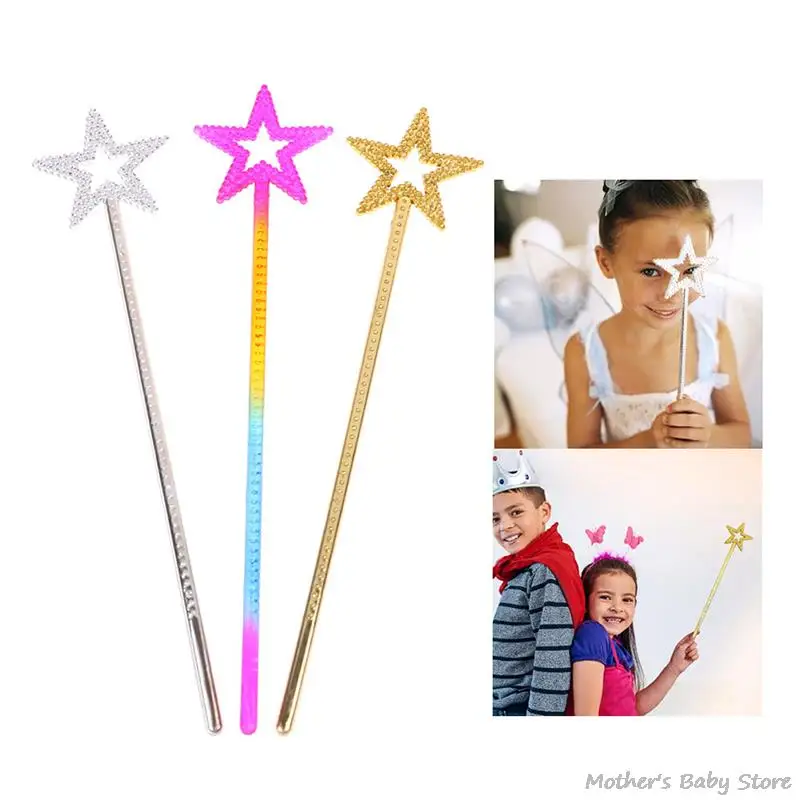 

1pc Fairy Wand 13 Inches Golden Silver Angel Star Wand Five-Pointed Star Plastic Princess Fairy Cane For Girls Stage