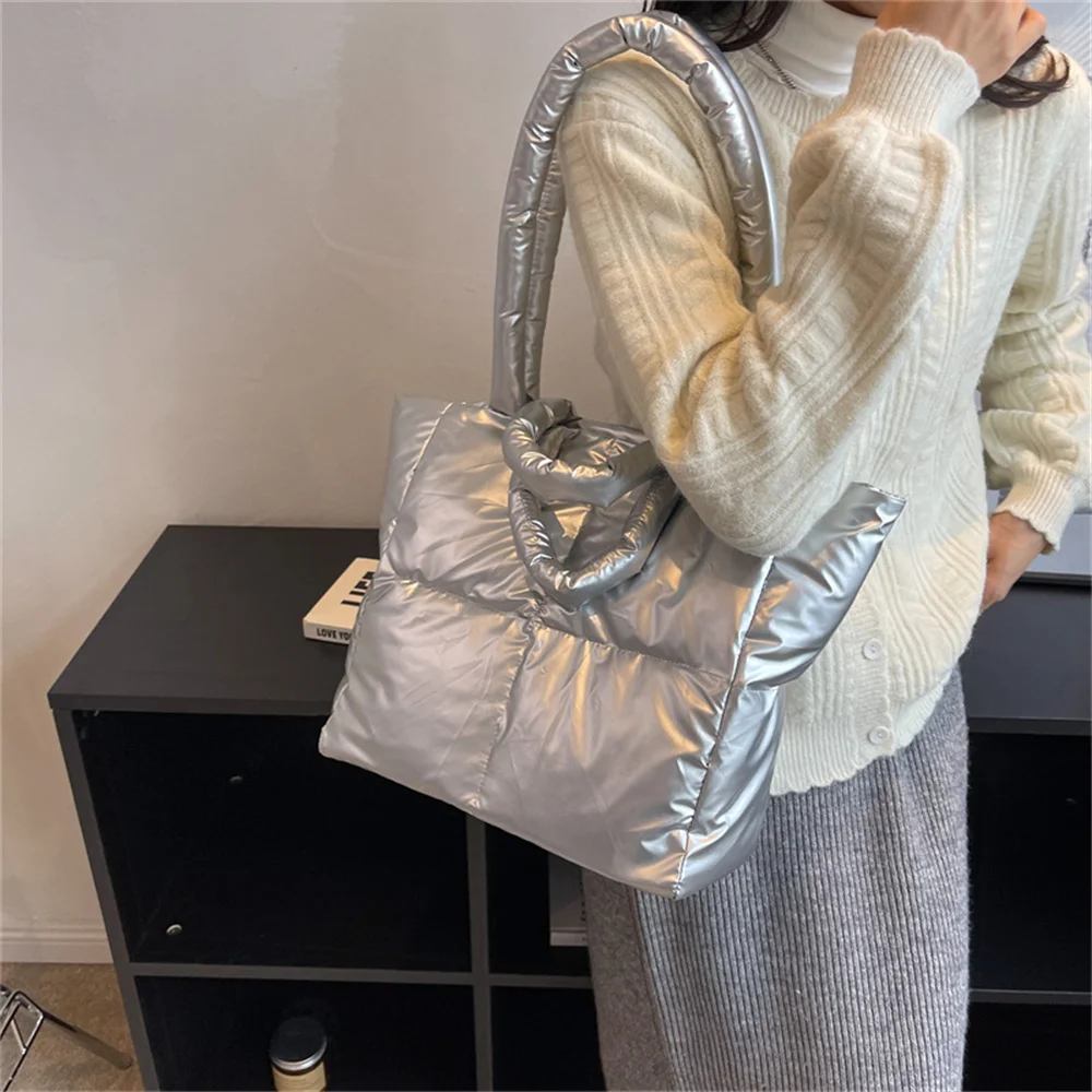 Solid Color Space Cotton Tote Bags Women Luxury Designer Soft Checker Filled Shoulder Handbags Large Capacity Shopper Bag Dom105