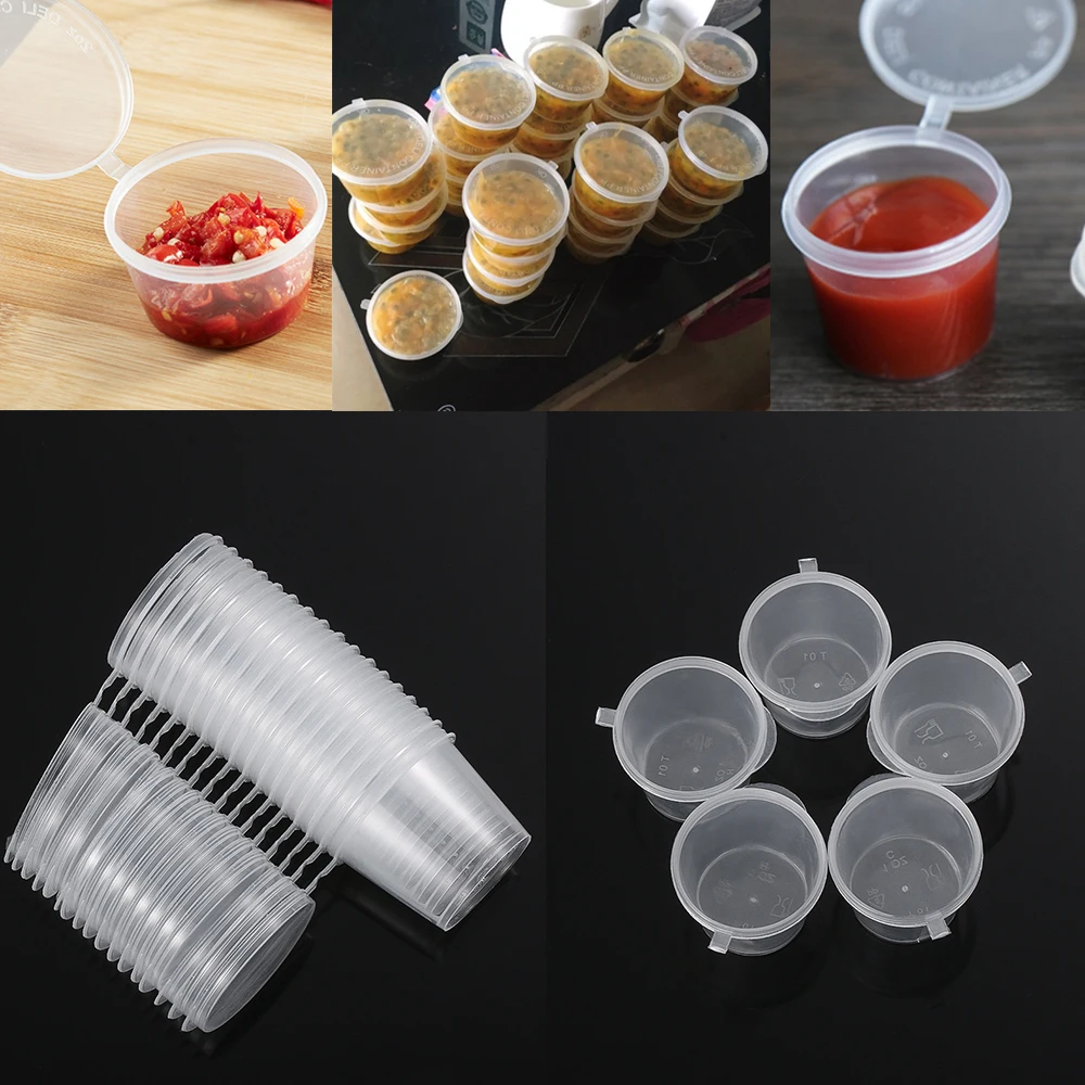 

50Pcs Food Grade Plastic Takeaway Sauce Cup Containers Disposable Food Box With Hinged Lids Reusable Pigment Paint Box