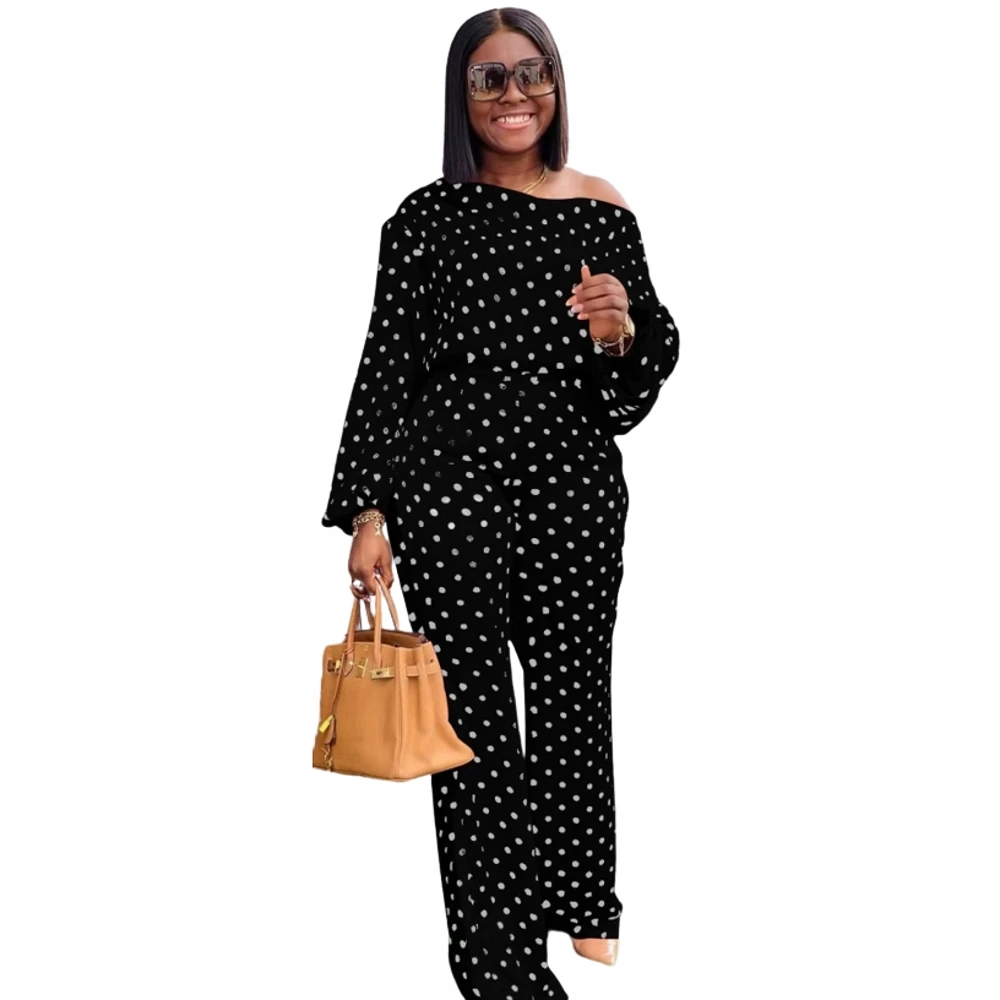 

2 Piece Women Sets Dashiki African Summer Autumn Matching Sets Dot Print Two Pieces Sets Top Pants Suits Outfits Clothing