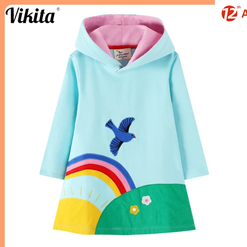 

VIKITA/детская одежда; Платья для маленьких девочек с аппликацией в виде животных; Платье с капюшоном для маленьких девочек; Костюм принцессы; ...