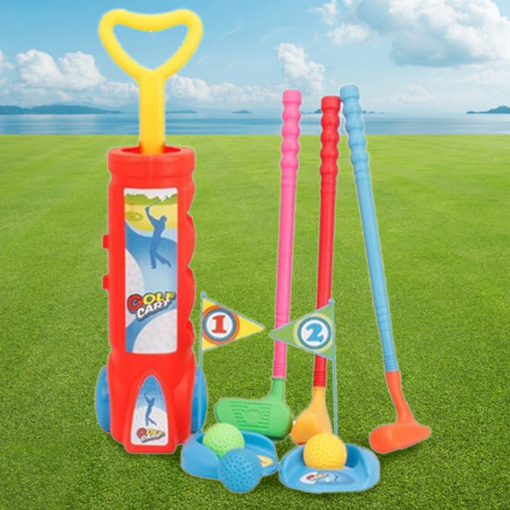 

Children Golf Activities Ball Game Lightweight Golf Club Ball Green Hole Cup Group Portable with Wheels Outdoor Sports Equipment