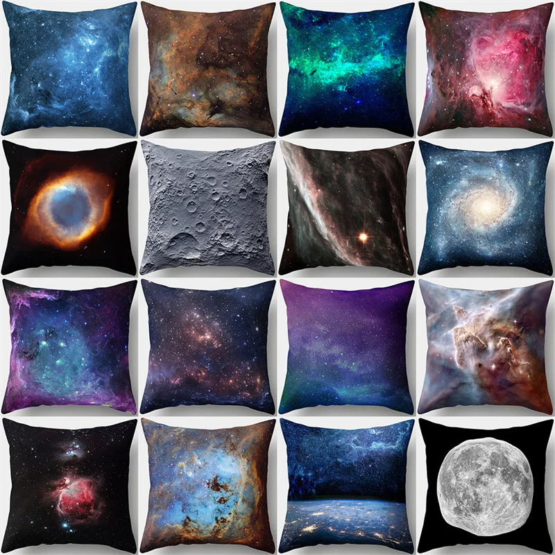 45x45cm Blue Moon and Star Planet Sky Cushion Pillowcase Yoga Sofa Pillow Cover Bedroom Home Polyester Peachskin Decorative