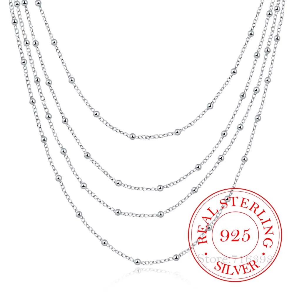 

Elegant Women's Accessory Multilayers Beads Design Long Chain 925 Stamp Silver Fashion Necklace For Women Wedding Party Gift