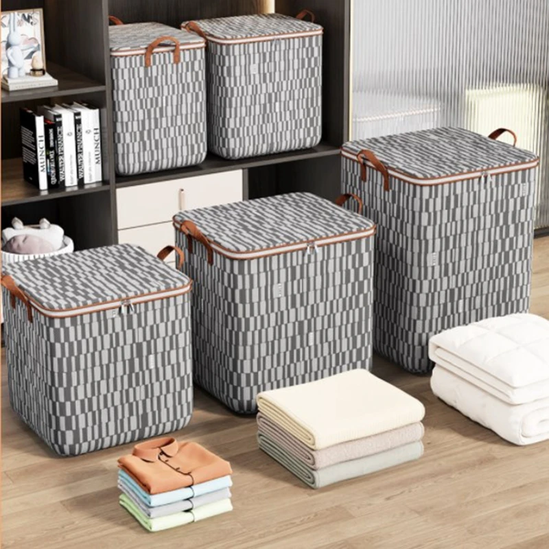 

Quilt Bins Container Fabric Storage Bags With Lids Houndstooth Clothes Organizers With Handle Closet Wardrobe Space Saving Bag