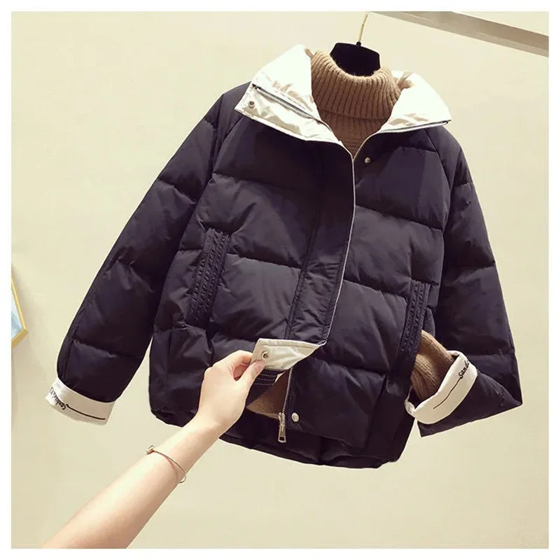 Down Cotton Jacket Female 2020 New Autumn Winter Large Size Short Loose Warm Padded Coat Women Fashion Slim Versatile Parkas