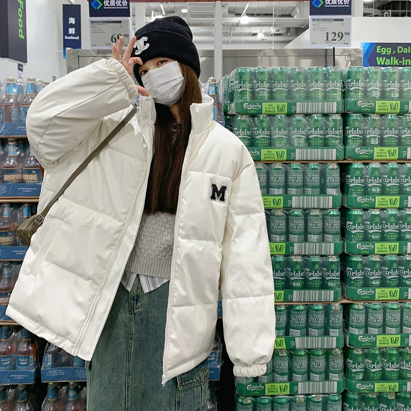 

Корейские женские куртки большого размера, зимние теплые однотонные пуховики, свободные утепленные парки с карманами, верхняя одежда, женские пальто для девочек 2191