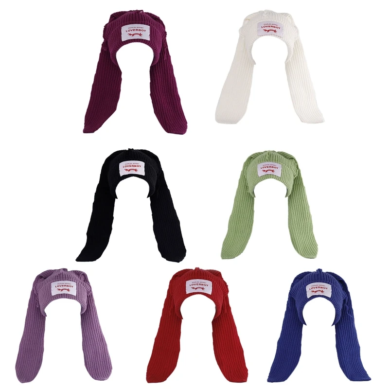 

HXBA Crochet Knitted Hat Long Ear Hat Skullies Beanie Cute Bunny Hat Rabbit Ears Hat