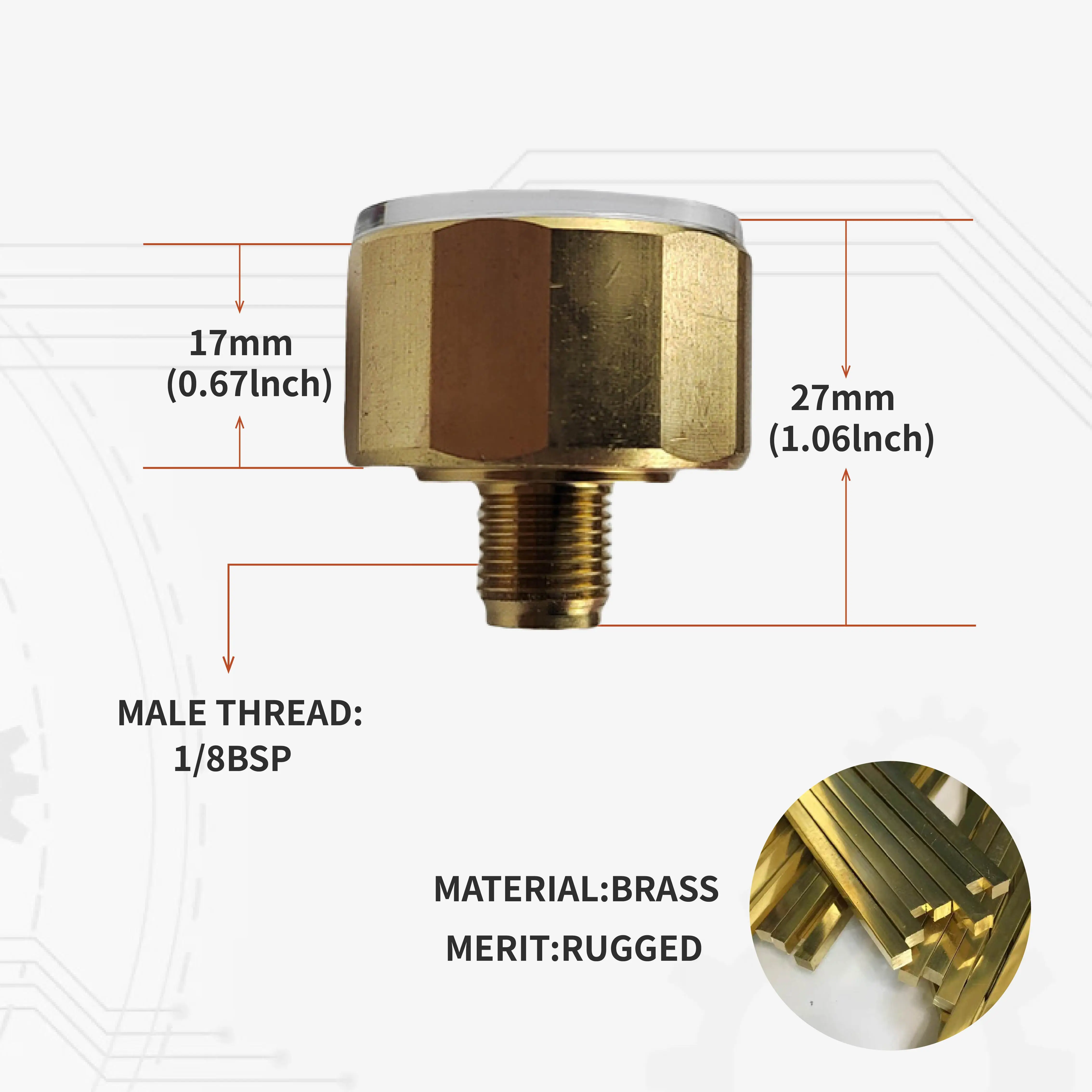 Фото Манометр EDgun FX Precision Air Gauge - 28 мм, различные стили, миниатюрный манометр, 2 варианта резьбы: 1/8BSP и M10*1 №2
